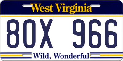WV license plate 8OX966