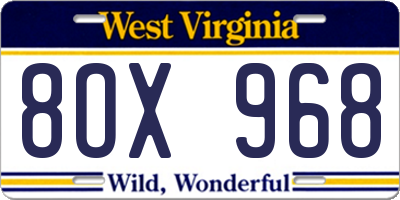 WV license plate 8OX968