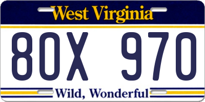 WV license plate 8OX970