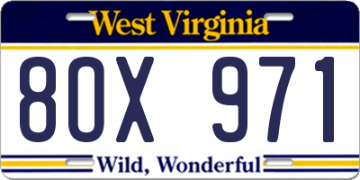 WV license plate 8OX971