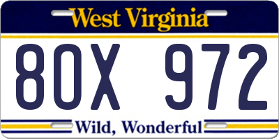 WV license plate 8OX972