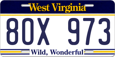 WV license plate 8OX973