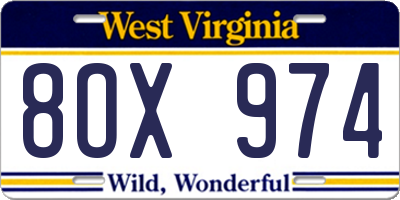 WV license plate 8OX974