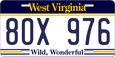 WV license plate 8OX976
