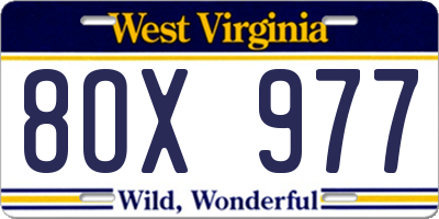 WV license plate 8OX977