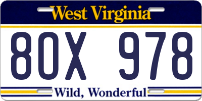 WV license plate 8OX978