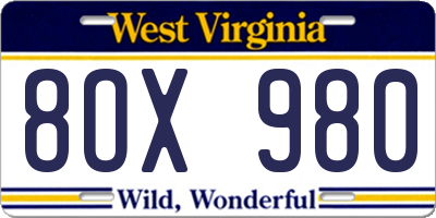 WV license plate 8OX980