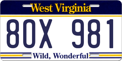 WV license plate 8OX981