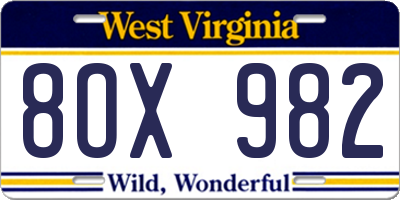 WV license plate 8OX982