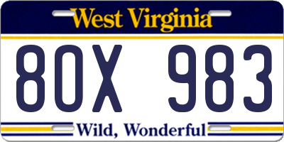 WV license plate 8OX983