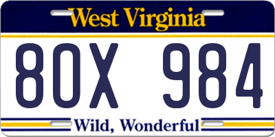 WV license plate 8OX984