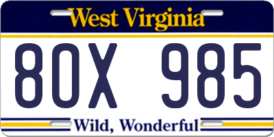WV license plate 8OX985