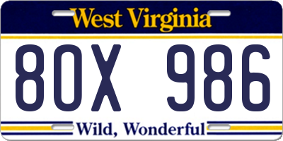 WV license plate 8OX986