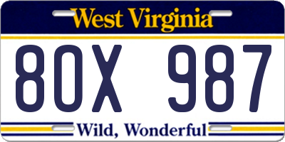 WV license plate 8OX987