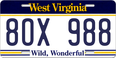 WV license plate 8OX988