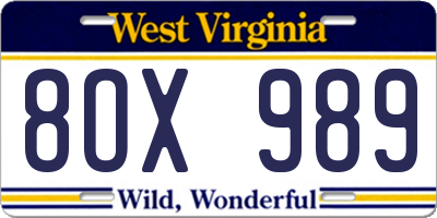 WV license plate 8OX989
