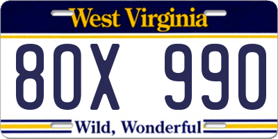 WV license plate 8OX990