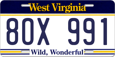 WV license plate 8OX991