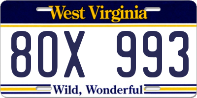 WV license plate 8OX993