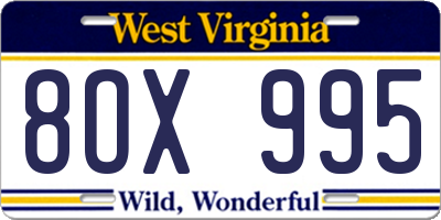 WV license plate 8OX995