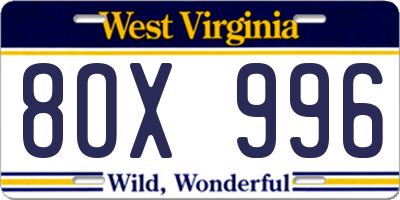 WV license plate 8OX996
