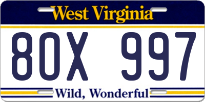 WV license plate 8OX997