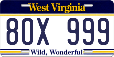 WV license plate 8OX999