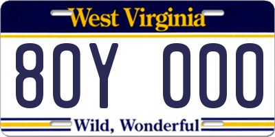 WV license plate 8OY000