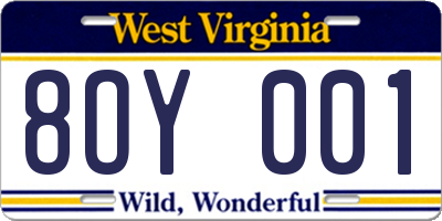 WV license plate 8OY001