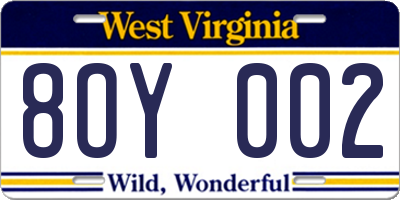 WV license plate 8OY002
