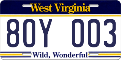 WV license plate 8OY003
