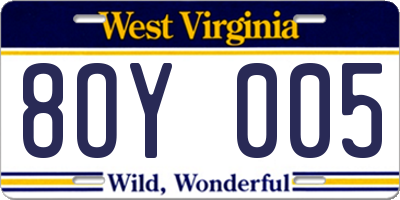 WV license plate 8OY005