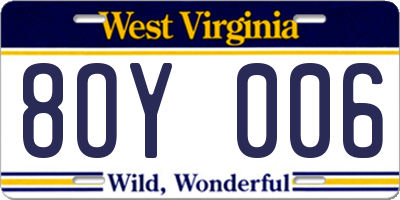 WV license plate 8OY006