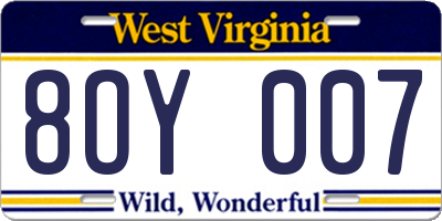 WV license plate 8OY007