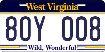 WV license plate 8OY008