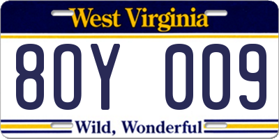 WV license plate 8OY009