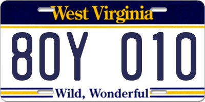 WV license plate 8OY010