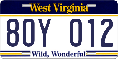 WV license plate 8OY012
