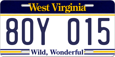 WV license plate 8OY015
