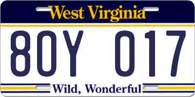 WV license plate 8OY017