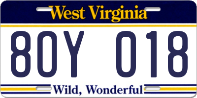 WV license plate 8OY018