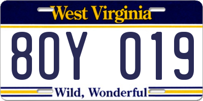 WV license plate 8OY019