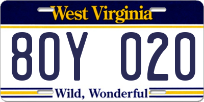 WV license plate 8OY020