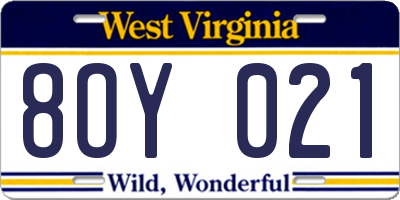 WV license plate 8OY021