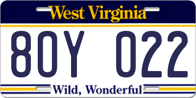 WV license plate 8OY022