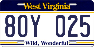 WV license plate 8OY025