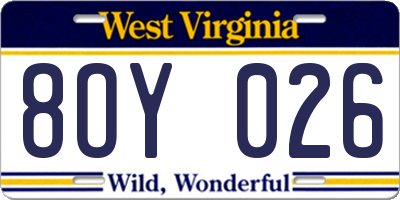 WV license plate 8OY026