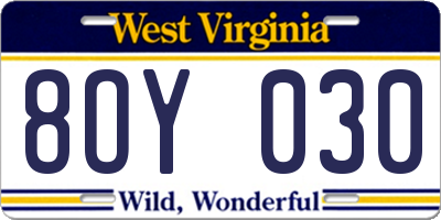 WV license plate 8OY030