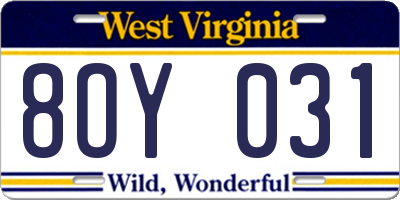 WV license plate 8OY031