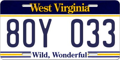 WV license plate 8OY033